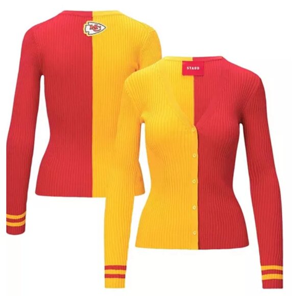 Kansas City Chiefs STAUD Women's Cargo Sweater - Gold/Red SZ M - Picture 2 of 13